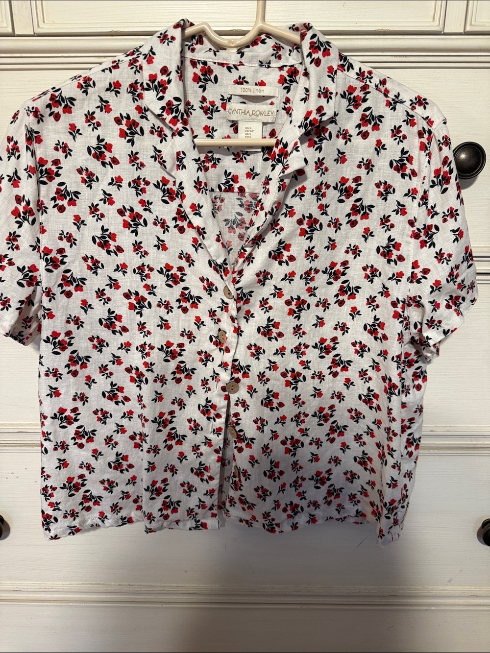 Cynthia Rowley Short-Sleeve Button-Down with Red & Black Floral Print